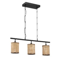 Three Lights Island With Natural Rattan Shade Farmhouse Chain Ceiling Lamp