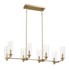 Willow Eight Lights Island With Clear Ribbed Glass Pendant Lamp - Satin Brass
