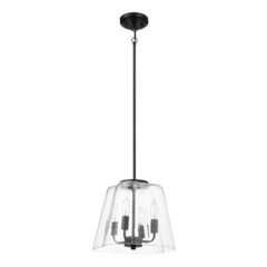 Soiree Four Candle Lights Pendant With Clear Glass - Black Finish