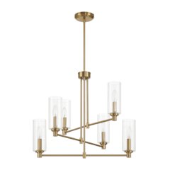 Timeless Six Lights Chandelier With Clear Ribbed Glass - Satin Brass