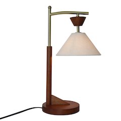 Dreamlight Table Lamp, Brown Solid Wood Base with Elegant Cone Linen Shade
