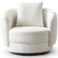 Beige Boucle Lounge Chair with Solid Wood Legs, Perfect Accent Chair