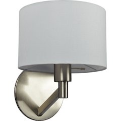 Nebula Brushed Nickel Base Wall Lamp with Rotary Switch White Fabric Shade