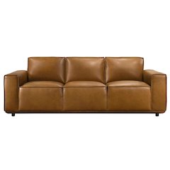 Hanky Mid-Century Modern Genuine Tan Leather Sofa