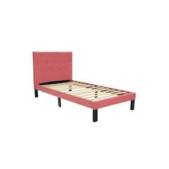 Twin Upholstered Bed Frame with Slats in Pink Faux Leather