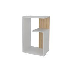 Vega Side Table in Melamine with Open Storage, White and Light Oak