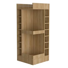 Lamer Corner Bar Cabinet with Wine Rack and Open Shelf, Natural Oak