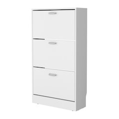 PIECES Shoe Rack, 3 Flip-Down Compartments, Slim Vertical Design,Organizer,White