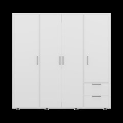FM FURNITURE VANCE 4-Door Wardrobe with Drawers and Ample Storage, WIHTE
