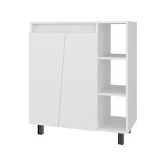Way Kitchen Storage Cabinet with Microwave Shelf and Side Open Shelves, White
