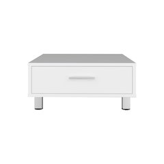 Berd White Coffee Table with Drawer and Metal Legs, Compact Design, White