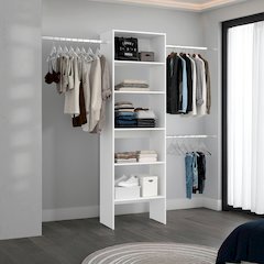 Elara Vertical Closet Organizer with Open Shelves and Hanging Bars for Clothing