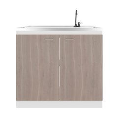 Extremo Kitchen Storage Cabinet with 2 Doors and 3 Shelves, White and Light Grey