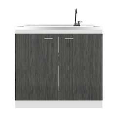 Extremo Kitchen Storage Cabinet with 2 Doors and 3 Shelves, WHITE AND SMOKY OAK