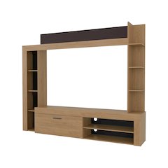 Entertainment Center, TV Stand 70" with Shelves and Cabinets, Natural Oak