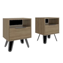 Texas Set of 2 Modern Nightstands with Storage with Metal Legs, Wenge