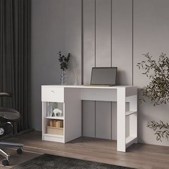 Sun City Computer Desk with a Drawer and Open Storage, White