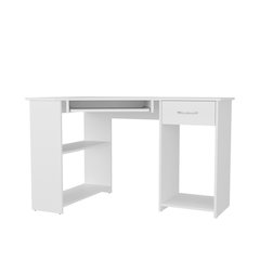 Corner Computer Desk, L-Shaped Home Office Desk with Drawer, Shelves