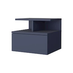 Floating Nightstand, 1 Drawer, Open Shelf, Wall Mounted Design, Kronos Blue