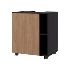 Under Pedestal Sink Cabinet, 1 Door, 5 Open Compartments, Wenge and Natural Oak