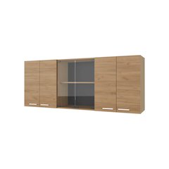 Wall Cabinet kitchen in Melamine wit 4 Doors  and Glass Storage, Natural Oak