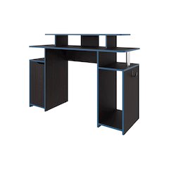 Lol Minimalist Gaming Desk with Elevated Monitor Shelf, Blue Accents