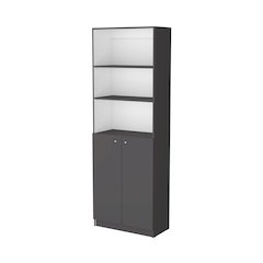 Sutton 2-Door Bookcase, Storage with Multi-Level Shelves, Matt Gray / White
