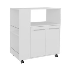 Kitchen Cart with Microwave Shelf, Open Storage, and Two-Door Cabinet, White