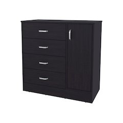 4-Drawer Dresser with Side Cabinet, Freestanding Storage Organizer, Wenge