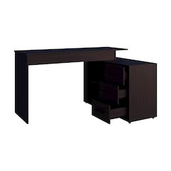 Cornville L-Shaped Desk with 3 Drawers and Storage Space,Wenge