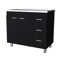 Darien melamine base cabinet, three drawers and stainless steel top.