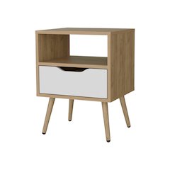 Prescott Valley Nightstand with Open Storage, Natural Oak and White