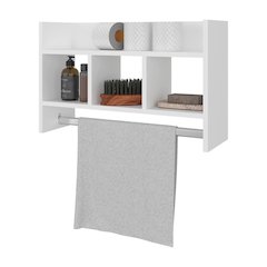 Bath Shelf with Towel Bar, Open Shelves, and Storage Space, White