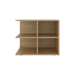 Angus Side Table with Open Storage and 4 Shelves, Natural Oak