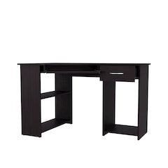 Corner Computer Desk, L-Shaped Home Office Desk with Drawer, Shelves