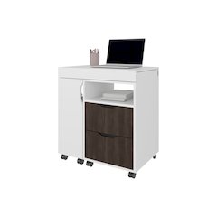 Loris Extendable Desk with Two Drawers, Open Shelves, and Sliding Mechanism