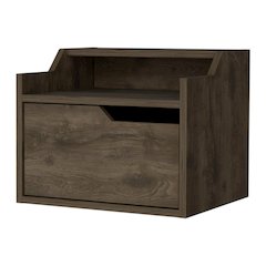 Florence Floating Nightstand with Drawer and Dual-Shelf Display, Dark Brown
