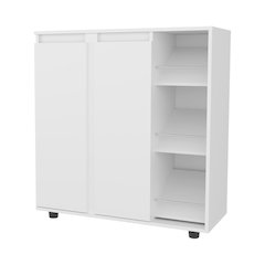 Shoe Storage Cabinet, 2 Doors, 8  Enclosed Shelves, 3 Open Side Shelves, White