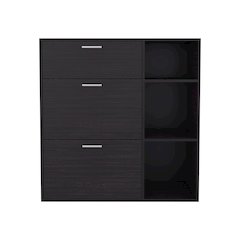 Shoe Storage Cabinet, 2 Tilt-Out Drawers, 1 Top Drawer,3 Open Side Shelves,Wenge