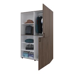 Ollie 2-Door Wardrobe with Open Storage, Grey Walnut and White