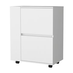Logan Bar Cart with Two Cabinets and Open Shelves, White