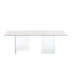 Miami Dining Table With Clear Base And White Marbled Porcelain Top