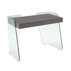 Archie Office Desk In Gray High Gloss With Storage