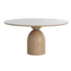 Andrea 53 In Round Dining Table With White-Oak Base And White Ceramic Top