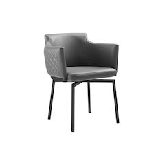 Suzzie 180 Swivel Arm Dining Chair In Gray Pu-Leather With Black Legs