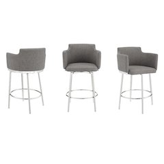 Suzzie Counter 180 Swivel Arm Bar Stool In Gray Linen Fabric