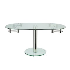 Thao Manual Dining Table With Stainless Base And Clear Top