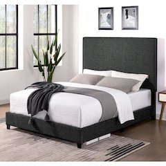 King Size Tall Grey Headboard Upholstered Platform Bed
