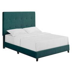 Queen Size Tall Green Velvet Tufted Headboard Upholstered Platform Bed