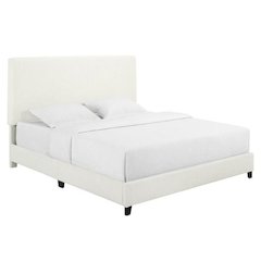Queen Size Tall Boucle Headboard Upholstered Platform Bed